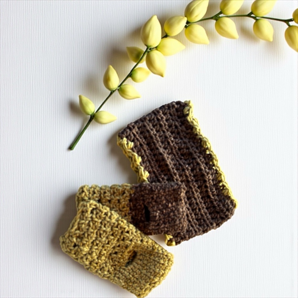 Handmade Crochet Headband and Handwarmers in Brown and Green